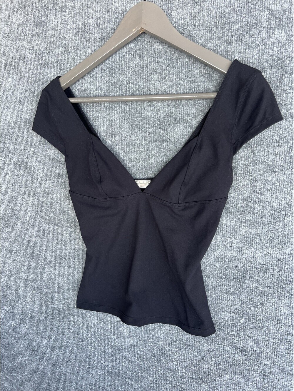 Free People Black V-Neck Cap Sleeve Slim Stretch Knit Top Women’s S